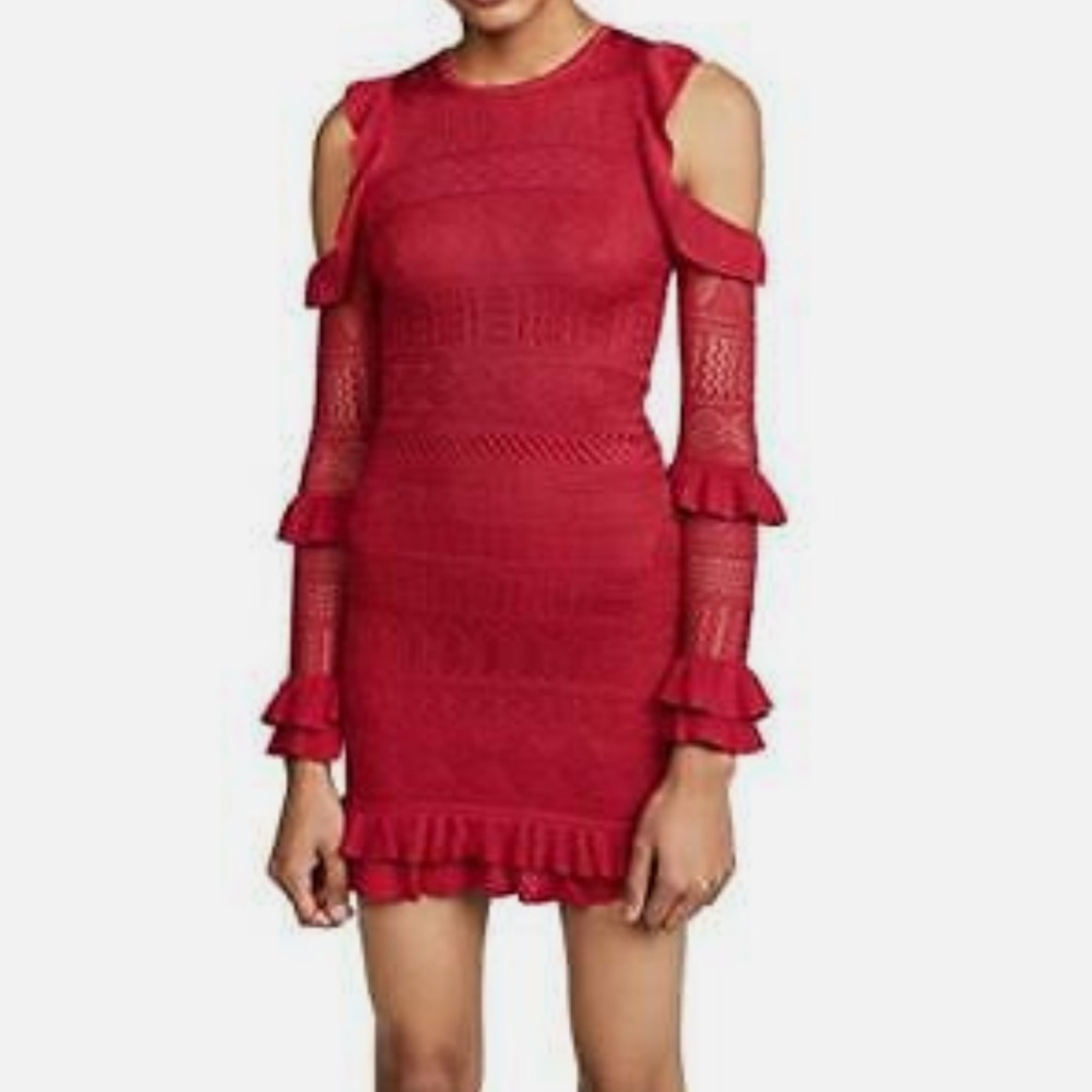 RONNY KOBO RED LACE LONG SLEEVE DRESS